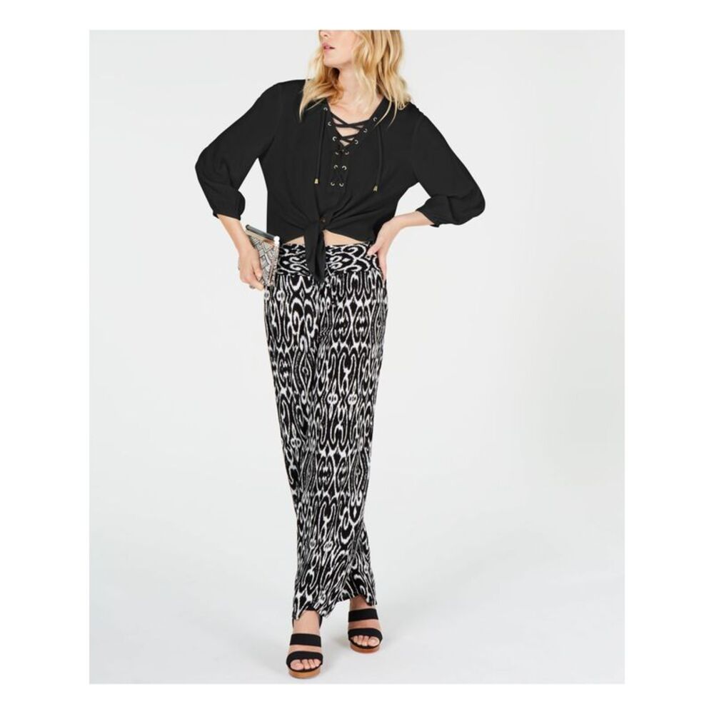 INC Womens Black Long Sleeve V Neck Crop Top Size: XS - Picture 1 of 1